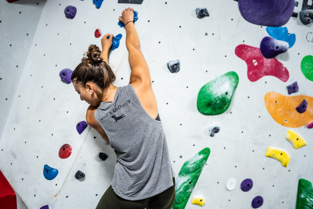 Updog kombucha girl rock climbing at inner peaks