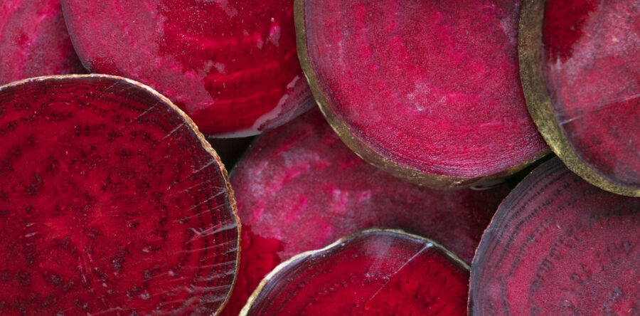 Round textured slices of beetroot